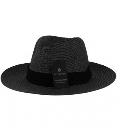 Sun Hats Men's Paper Woven Straw Panama Trilby Fedora Beach Sun Hat Large/22.8" - Black - CV182SNM0XW