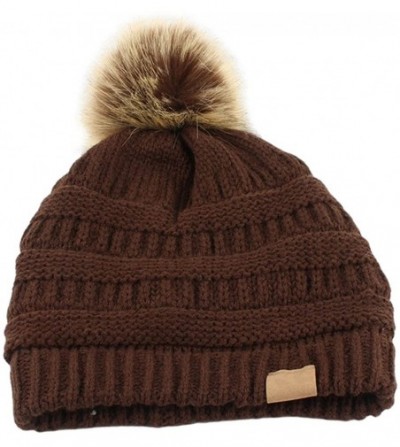 Skullies & Beanies Fashion Women Faux Fur Pom Pom Beanie Cap Winter Outdoor Warm Woolen Yard Hat - Coffee - CS187LKSI78