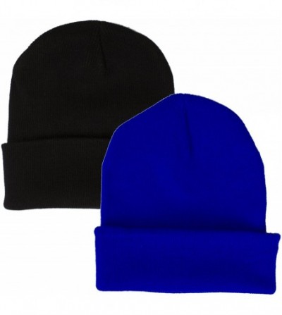 Skullies & Beanies 2 Pack Beanie Hats Assorted Colors 11.5 Inches Long Skull Caps - Black & Royal Blue - CV188CNMKYD