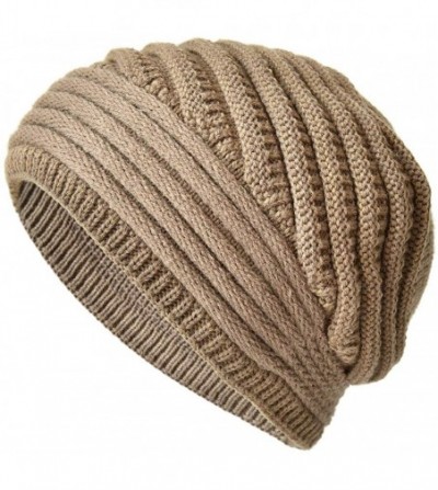 Skullies & Beanies Womens Knit Beanie Hats Winter Thick Warm Lined Skully Ski Cap - Camel - C718HXHK4AY