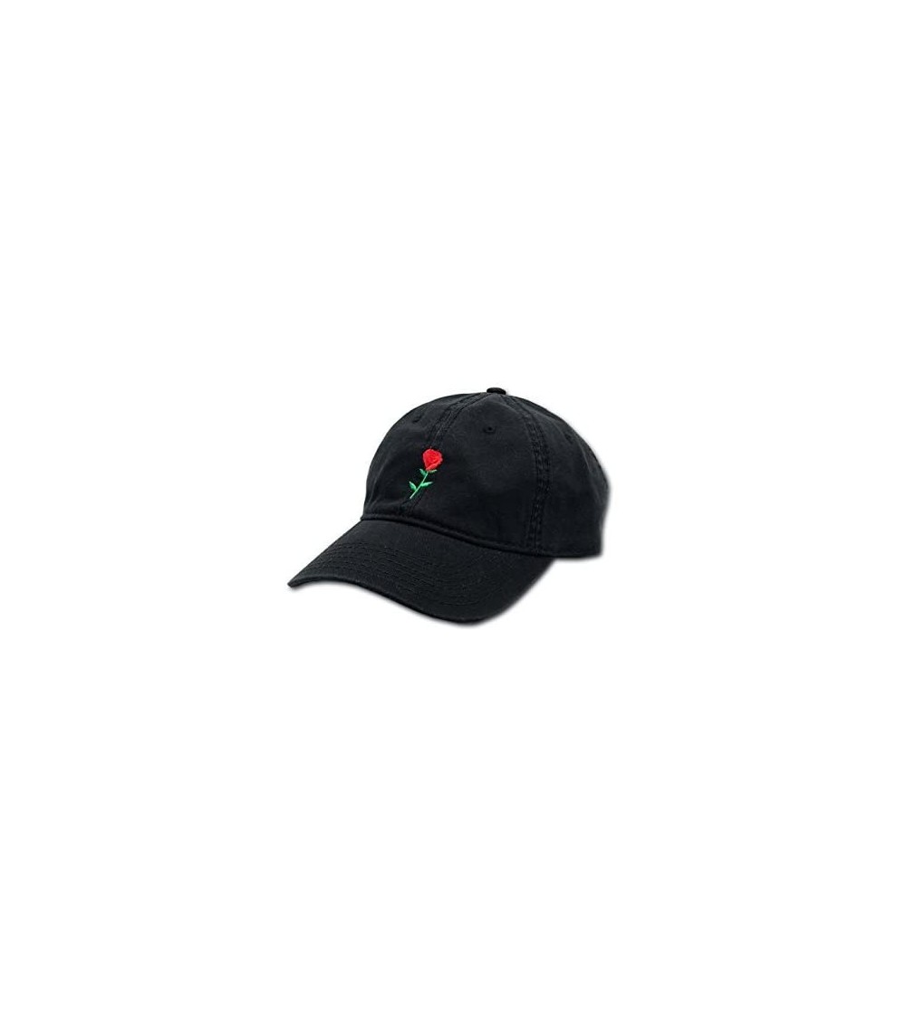Baseball Caps Mens Embroidered Adjustable Dad Hat - Rose (Black) - C3186UTM7ZZ
