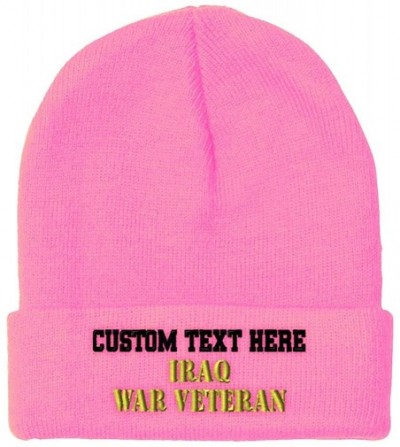 Skullies & Beanies Custom Beanie for Men & Women Iraq War Veteran Embroidery Acrylic Skull Cap Hat - Soft Pink - C318ZWODQCQ