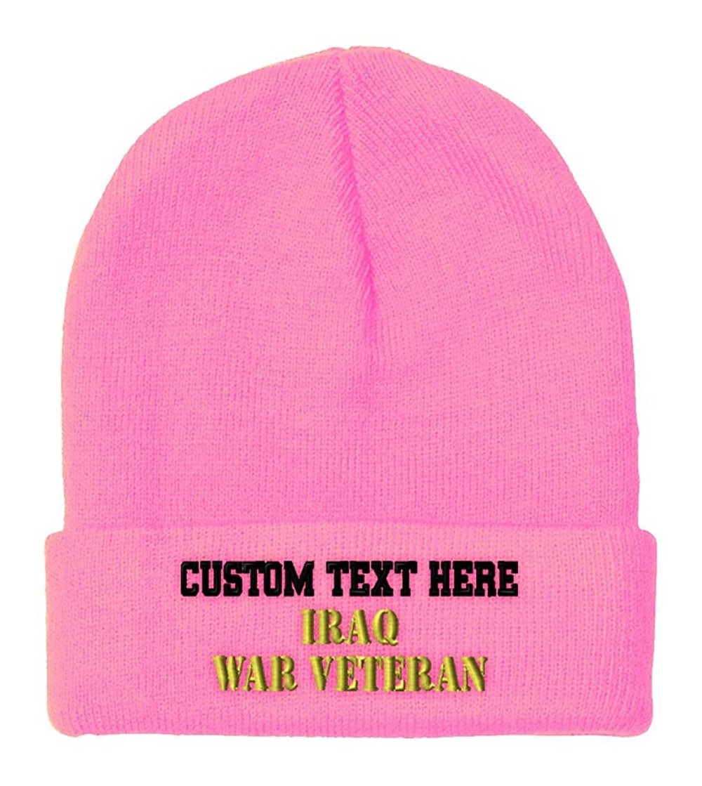 Skullies & Beanies Custom Beanie for Men & Women Iraq War Veteran Embroidery Acrylic Skull Cap Hat - Soft Pink - C318ZWODQCQ