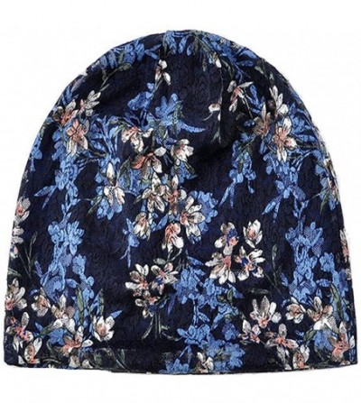 Skullies & Beanies Womens Cotton Beanie Lace Turban Soft Sleep Cap Chemo Hats Fashion Slouchy Hat - Navy Tree Flower - CE18RM...