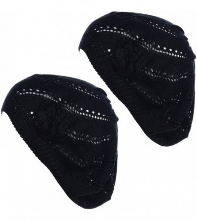 Berets Open Weave Womens Crochet Mesh Beanie Hat Flower Fashion Soft Knit Beret Cap - 2679bkblk - C1194WSSRA0