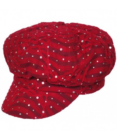 Newsboy Caps Womens Soft Sequin Newsboy Chemo Hat with Stretch Band- Fitted- for Cancer Hair Loss - 01- Red - CD11BHBSU0F