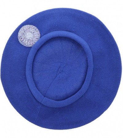 Berets Beaded Lavender Circle on Beret for Women 100% Cotton - Light Navy - CO18R440L36