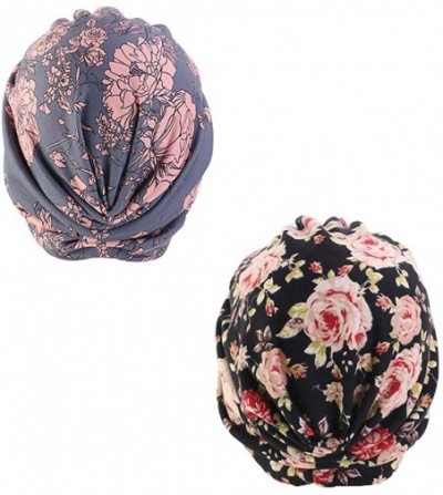 Skullies & Beanies Women's Turban Cotton Double Layer Satin Liner Chemo Cap Flower Print Beanie Head wrap Cap Sleep Bonnet - ...