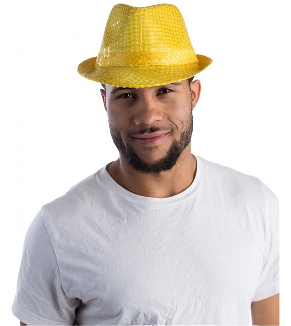 Fedoras Colorful Sequined Fedora Hat for Adults - Yellow - CT11YMQC4PT