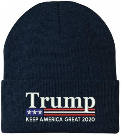 Skullies & Beanies Trump Keep America Great 2020 USA Flag Embroidered Winter Knitted Long Beanie - Navy - CF18X5NMWIE