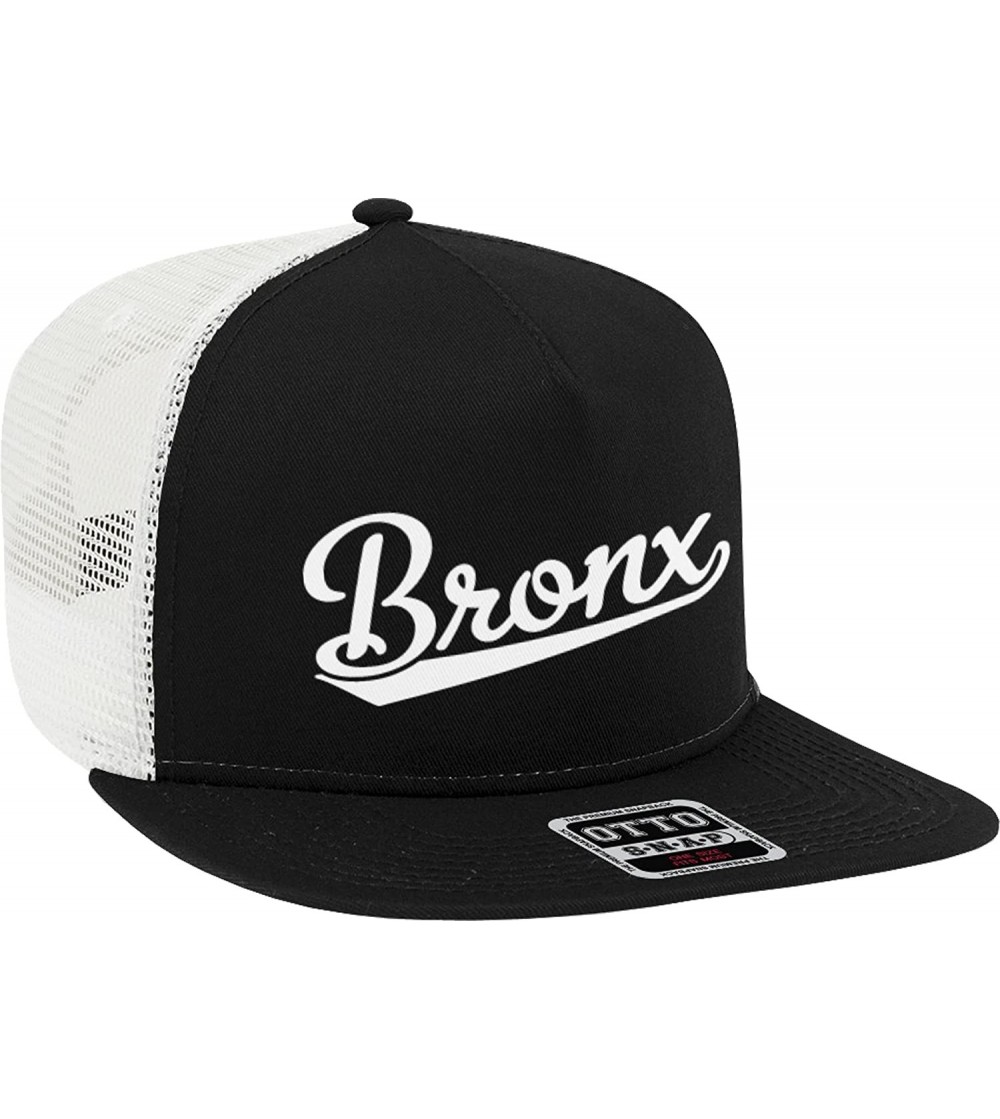 Baseball Caps Bronx Script Baseball Font Snapback Trucker Hat - Black/White - CF18D57UK6K