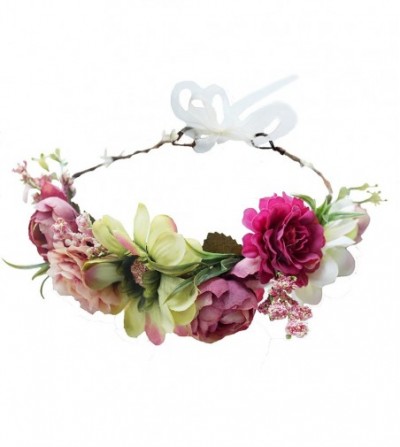 Headbands Boho Flower Headband Hair Wreath Floral Garland Crown Halo Headpiece with Ribbon Wedding Festival Party - 6 - CU185...