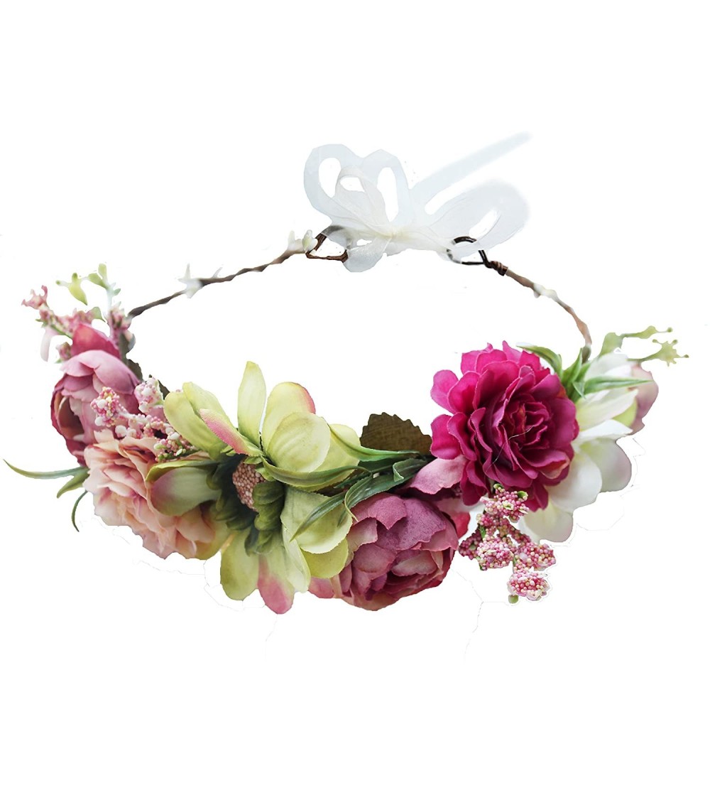 Headbands Boho Flower Headband Hair Wreath Floral Garland Crown Halo Headpiece with Ribbon Wedding Festival Party - 6 - CU185...
