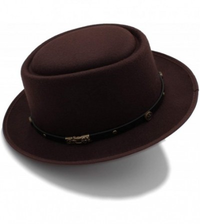 Fedoras Fashion Men Pork Pie Hat Dad Wool Flat Fedora Hat for Gentleman Gambler Fascinator Trilby Hat Hat - Coffee - CR18O3KEHO2