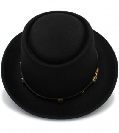 Fedoras Fashion Men Pork Pie Hat Dad Wool Flat Fedora Hat for Gentleman Gambler Fascinator Trilby Hat Hat - Coffee - CR18O3KEHO2