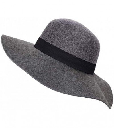 Fedoras Women's 100% Wool Felt Floppy Hat Fedora Wide Brim Cloche Bowler Hat Foldable - Black Gray - C618IETC9M0