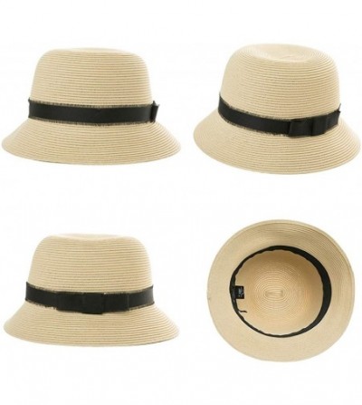 Fedoras Womens Summer Sun Beach Straw Hats UPF Protective Panama Fedora Outdoor Patio - 00747_khaki Beige - CG18TRUXZH3