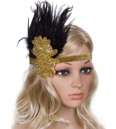 Headbands Feather Headpiece 1920s Vintage Headband Fascinator Flapper Deco - Gold - CA1884M5YG4