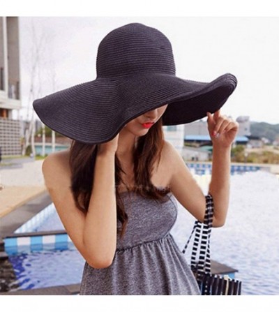 Sun Hats Womens Big Bowknot Straw Hat Foldable Roll up Sun Hat Beach Cap UPF 50+ Protection Sun Hats 041 - Black-e - CW18WL35SX7