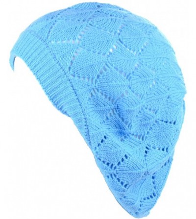 Berets Womens Lightweight Cut Out Knit Beanie Beret Cap Crochet Hat - Many Styles - 2681ltblue - CX1954HOKEM