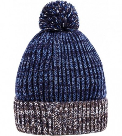 Skullies & Beanies Women Winter Knitted Hat Pom Pom Beanie Cap Thick Warm Hat - Blue（thick) - CS184YKQ6MR
