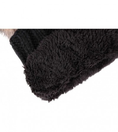 Skullies & Beanies Men & Women's Cable Knit Beanie with Faux Fur Pompom Ears - Black/Coffee - CU18808LQ7Z