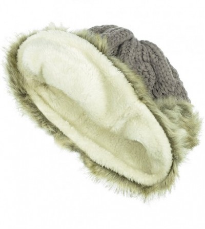 Skullies & Beanies Women's Knitted Hat Faux Fur Lined Trim Cable Winter Beanie - Gray - CL12N117B1X