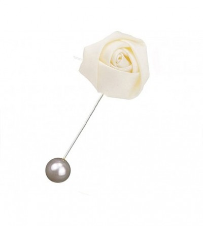 Headbands Handmade Rose Flower Brooch Boutonniere Suit Lapel Pin Wedding Party Accessories - Beige - C61887TGDML
