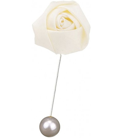 Headbands Handmade Rose Flower Brooch Boutonniere Suit Lapel Pin Wedding Party Accessories - Beige - C61887TGDML