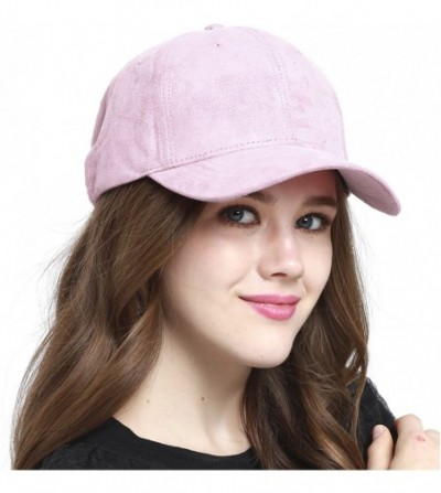Baseball Caps Everyday Faux Suede 6 Panel Solid Suede Baseball Adjustable Cap Hat - Pink - C112MYEG909