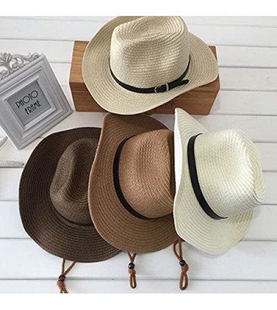 Cowboy Hats Cowboy Sun Hat Wide Brim Hat Summer Beach Straw Cap Foldable Caps (Cream Color) - C2183G8SKWC