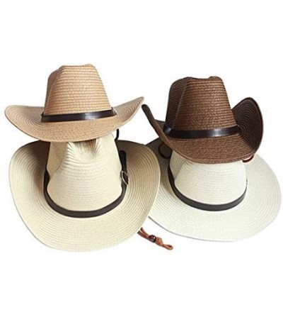 Cowboy Hats Cowboy Sun Hat Wide Brim Hat Summer Beach Straw Cap Foldable Caps (Cream Color) - C2183G8SKWC