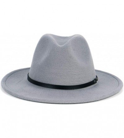 Fedoras Men & Women Classic Wide Brim Fedora Hat with Belt Buckle Wool Felt Panama Fedora M/L - A-grey - C418A5UXGZ7