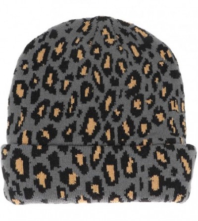 Skullies & Beanies Women Men Winter Hats Leopard Print Cuffed Beanie Double Layers Thick Knitted Soft Warm Slouchy Skull Ski ...