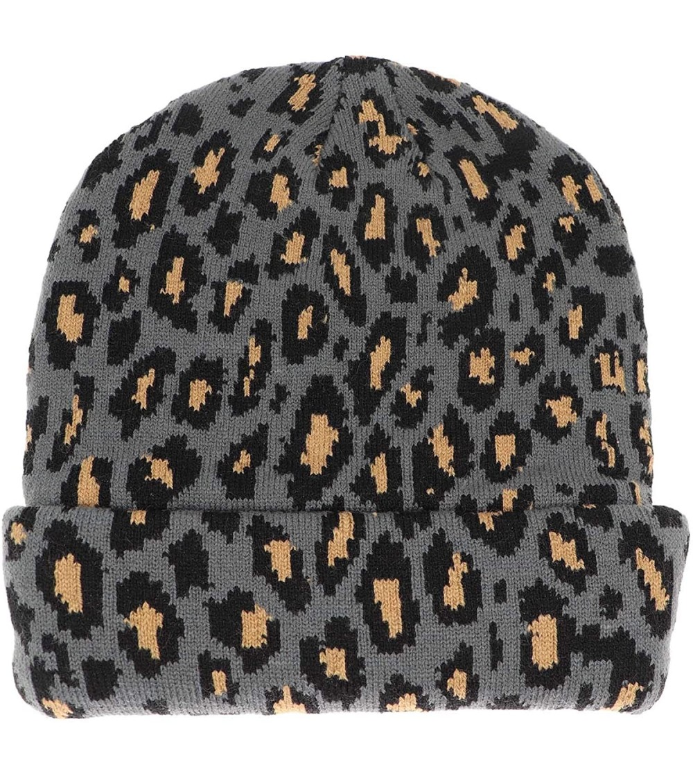 Skullies & Beanies Women Men Winter Hats Leopard Print Cuffed Beanie Double Layers Thick Knitted Soft Warm Slouchy Skull Ski ...