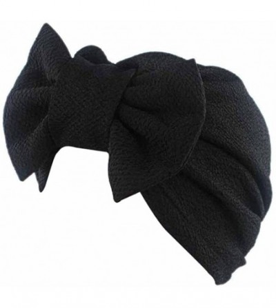 Skullies & Beanies Women Solid Bow Pre Tied Cancer Chemo Hat Beanie Turban Stretch Head Wrap Cap - Black - C2185N8YQOS
