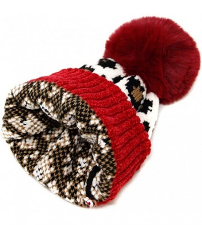 Skullies & Beanies Women Fashion Winter Fall Soft Knitted Multi Color Animal Print Cat Ear Beanie Hats - CB18YHGQEAM