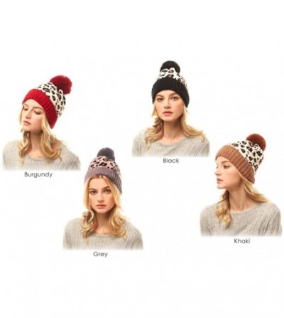 Skullies & Beanies Women Fashion Winter Fall Soft Knitted Multi Color Animal Print Cat Ear Beanie Hats - CB18YHGQEAM