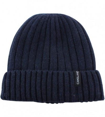 Skullies & Beanies Men's Fleece Wool Cable Knit Winter Beanie Hat - Navy - CR1860XGDU3