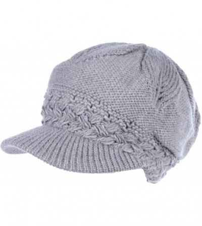 Skullies & Beanies Winter Fashion Knit Cap Hat for Women- Peaked Visor Beanie- Warm Fleece Lined-Many Styles - Grey Leaf - CI...