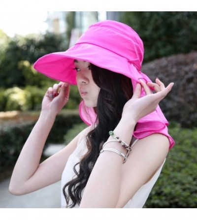Sun Hats Sun Hats Foldable Beach Cap for Women UPF50+ Wide Brim UV Protection Beach Hat Neck Face Flap Cap - Rose - C8182HSOYQA