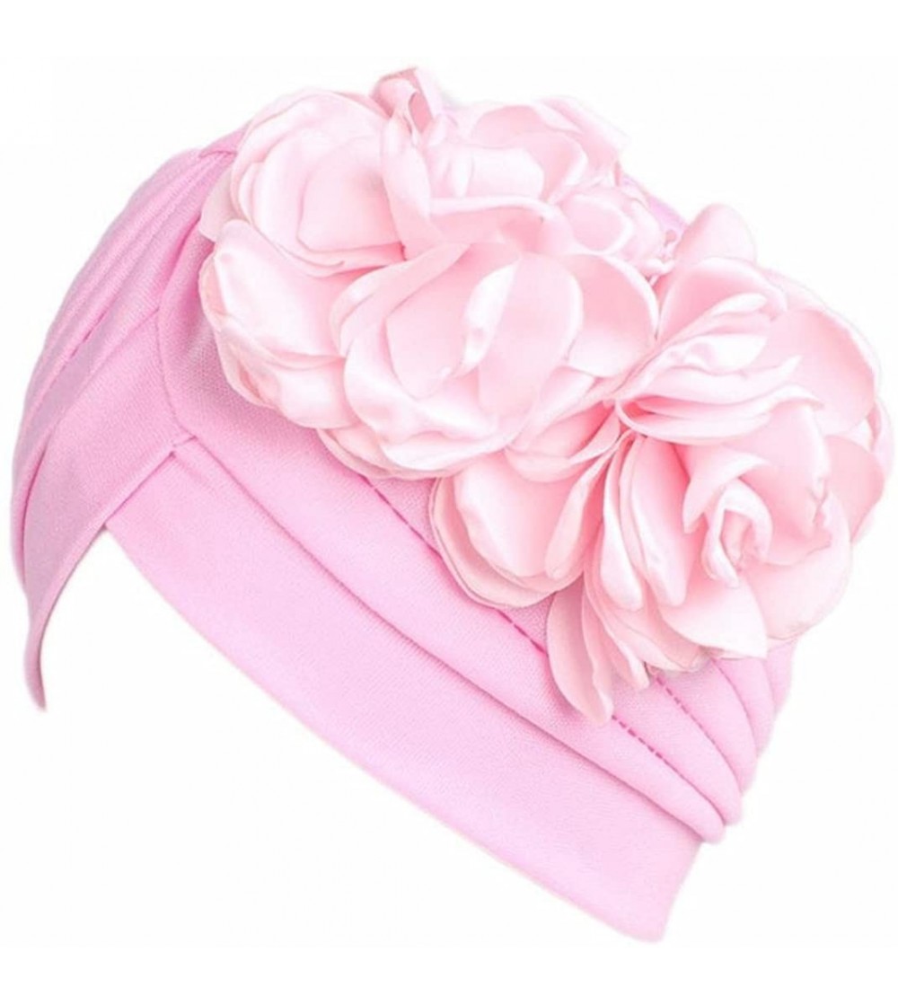 Skullies & Beanies Women Muslim Solid Flowers Cancer Chemo Hat Turban Headbands Hair Loss Wrap Cap - Pink - CO186OR946W