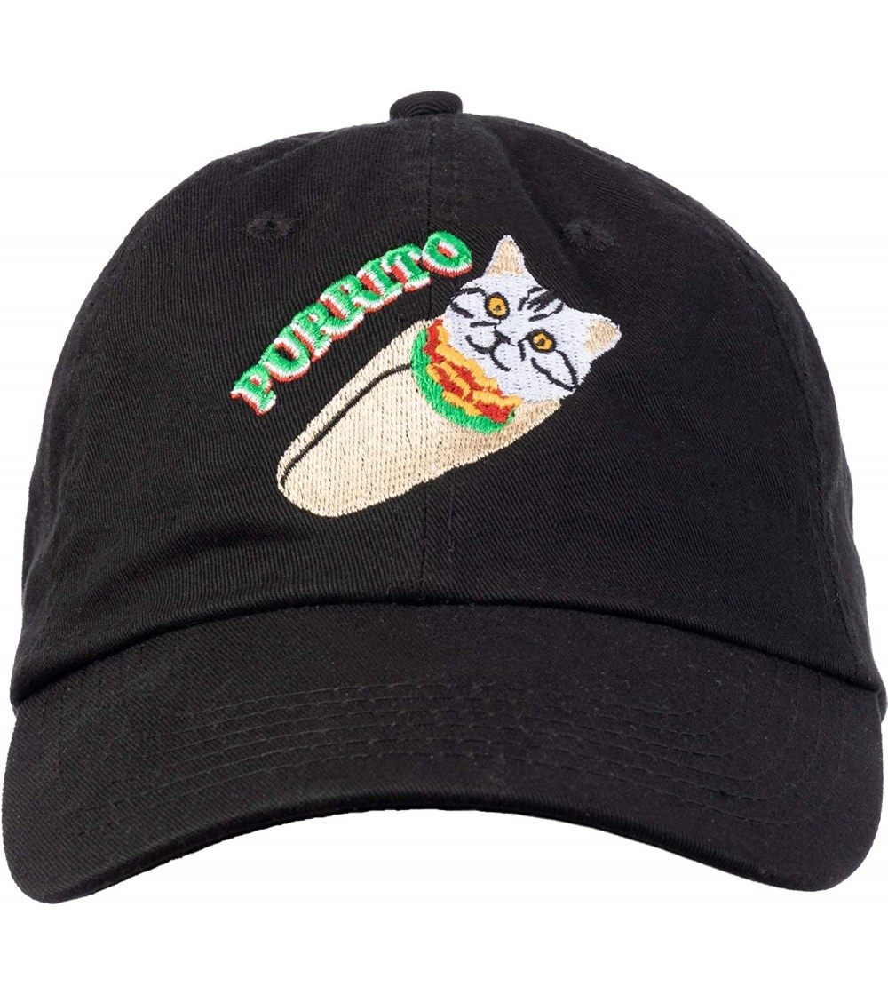 Baseball Caps Purrito - Cat in a Burrito Funny Mexican Food Kitty Salsa Guac Kitten Dad Hat Cap Black - C318R6ICHZZ