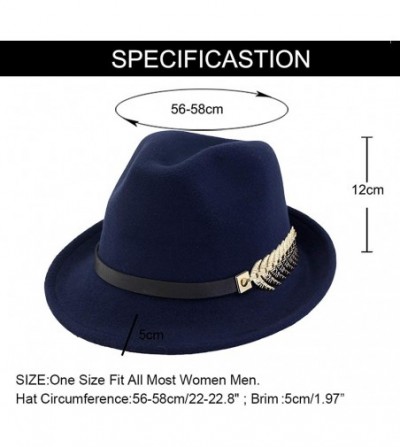Fedoras Mens/Women FashionTrilby Hat Panama Style Short Brim Fedora - Navy - CW18KLXM3TW
