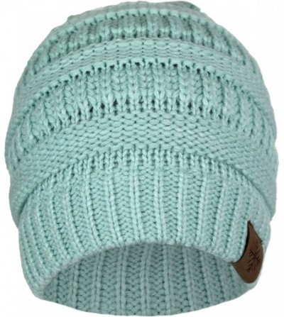 Skullies & Beanies Classic Chic Stretchy Cable Knit Beanie Winter Hat- Slouch Acrylic Snow and Ski Cap - Mint - CY186C8229O