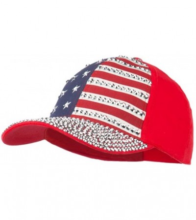 Baseball Caps American Flag Rhinestone Jeweled Cap - Red - C211VLHM1SH