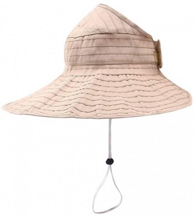 Sun Hats Women Wide Brim Sun Hats Foldable Summer Beach UV Protection Caps with Neck Cord - Khaki - CM18R0Z5WUZ