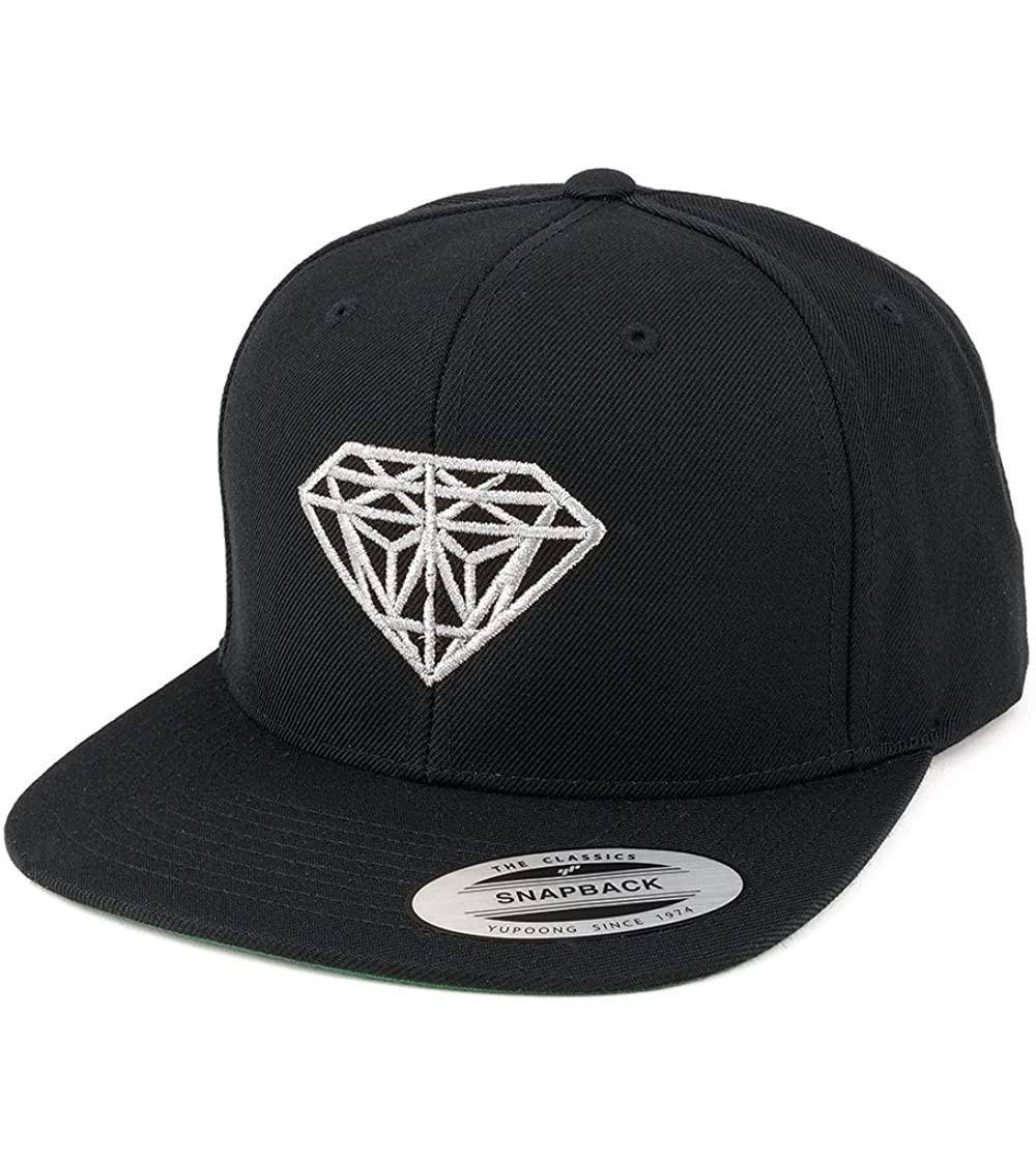 Baseball Caps Flexfit Diamond Embroidered Flat Bill Snapback Cap - Black With Metallic Silver Thread - CW12I3I11NH