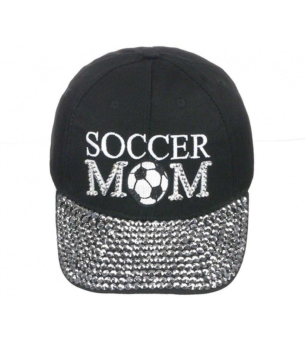 Baseball Caps Women's 100% Cotton Sports Mom Bling Baseball Cap with Crystal Brim - Soccer Mom - CA18609LDCK
