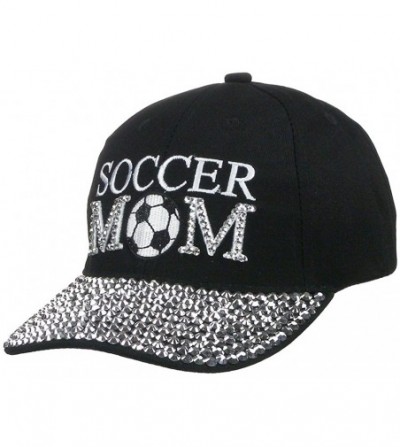 Baseball Caps Women's 100% Cotton Sports Mom Bling Baseball Cap with Crystal Brim - Soccer Mom - CA18609LDCK